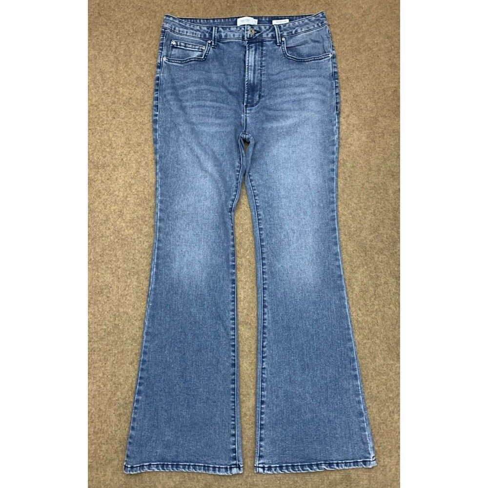 True Craft Jeans Womens 13/34 High Rise Flare Whiskered Pre-Washed Stretch Denim